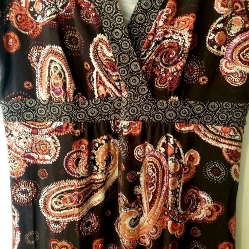 Vintage Croft & Barrow Brown Paisley‎ Print V Neckline Knit Dress size XL - Picture 4 of 10